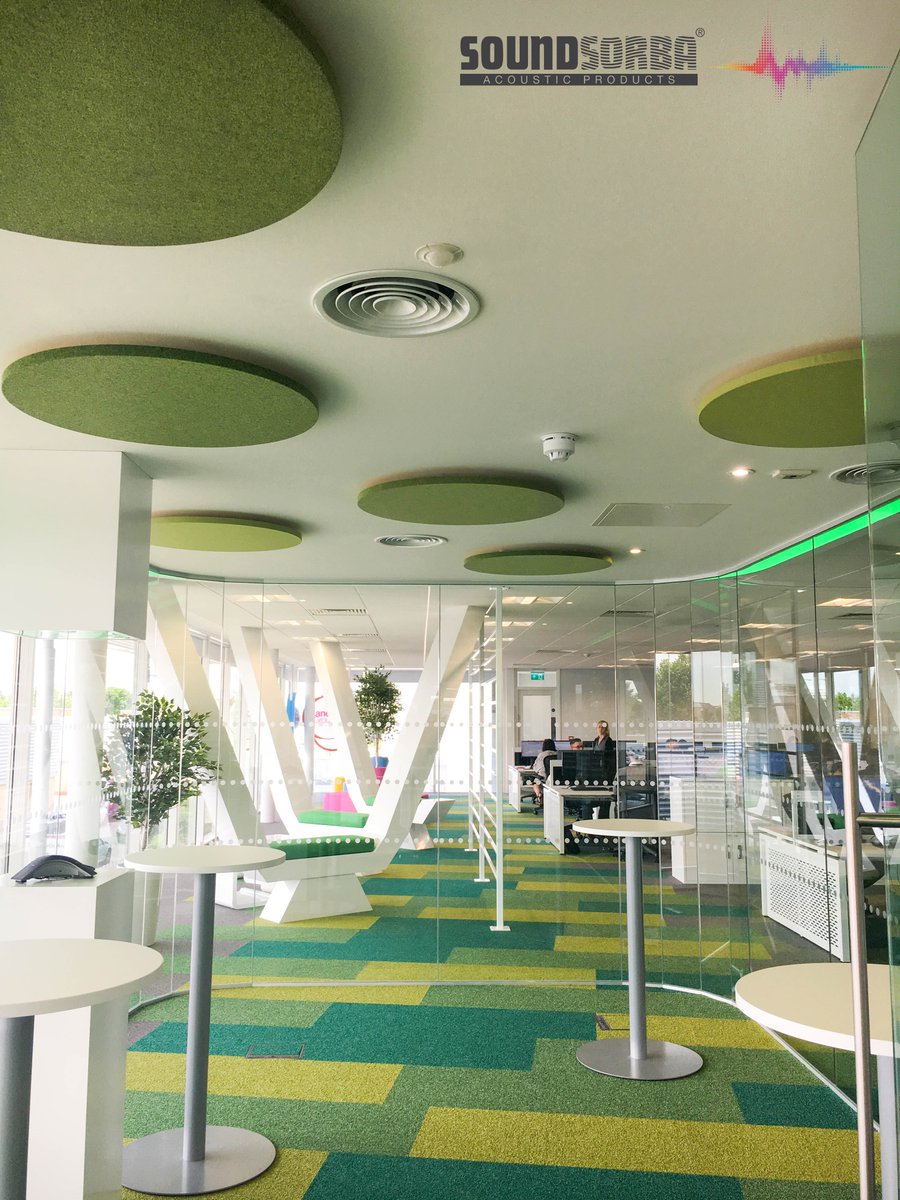 CLOUDSORBA #acoustic rafts come in various  shapes and colours to match your aesthetic. From circles to bespoke designs, in pastel or vibrant colour, we can help improve the acoustics in your office. Contact us for more info: +44(0)1494 536888/info@soundsorba.com #acousticpanels