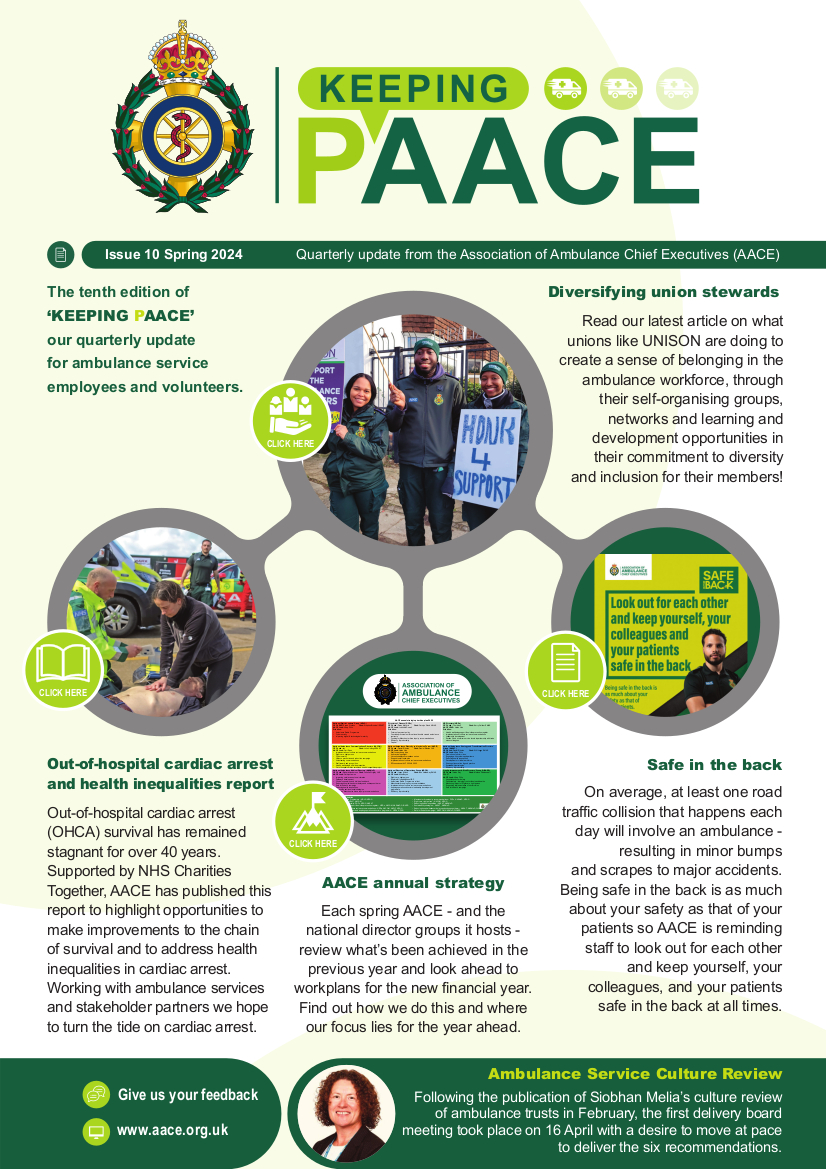 Our new Keeping PAACE, the quarterly update for #ambulance service staff and volunteers, features: - Diversifying union stewards - An update on the #ambulance service culture review - Our strategic priorities for 2024-25 - A refresher on #SafeInTheBack 👉aace.org.uk/news/aace-publ…