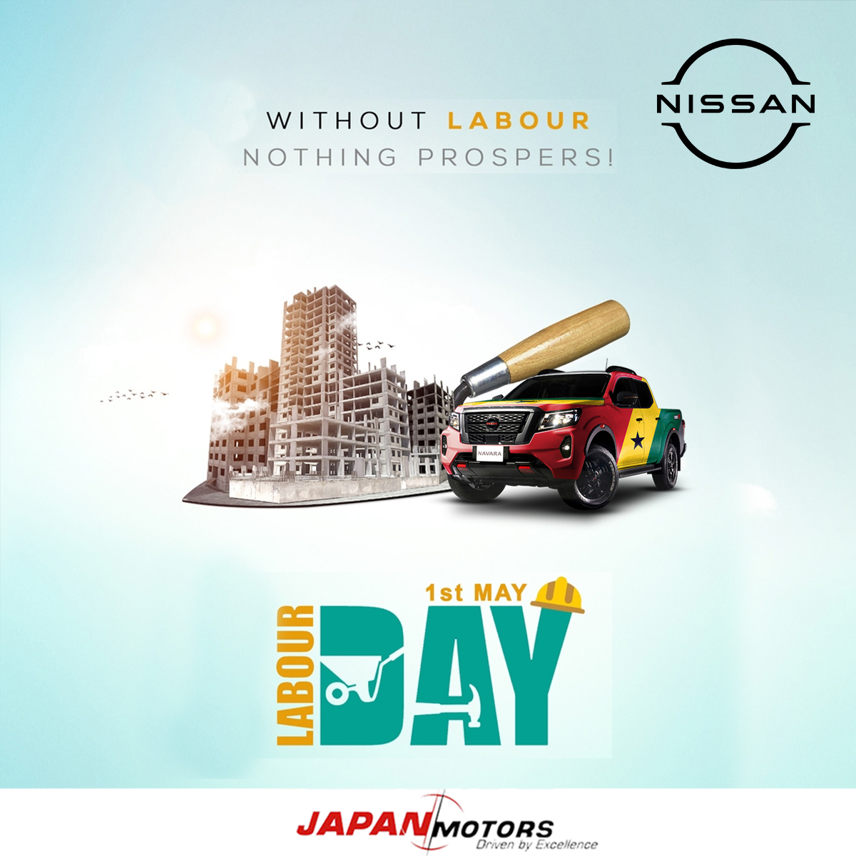Happy Labour Day to all Ghanaian workers! Your hard work and dedication keep our nation thriving. Without Labour, nothing prospers.🎉 #Newmonth #JapanMotors #NissanGhana #SolidarityForever #Nissan #LabourDay #NewMonthJourney
