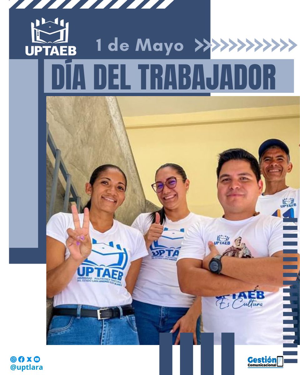#01Mayo || Somos una Universidad trabajadora que forma el futuro de la Patria🇻🇪

Feliz Día del Trabajador.!!

#SomosUptaeb 
#MayoDeTransformación 

@MPPEU_Ve @michellyvivas