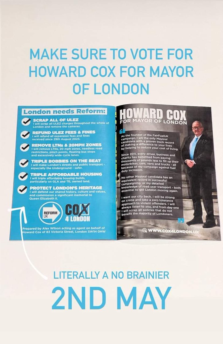 Vote for @Cox4London to make London safe and get it moving again. To fix the errors of the current Mayor and unite all communities. Crime, Housing and Transport along with Cost of Living bears hard on us all. Allow Howard the chance to get it right. Bring ID. Give him your vote.