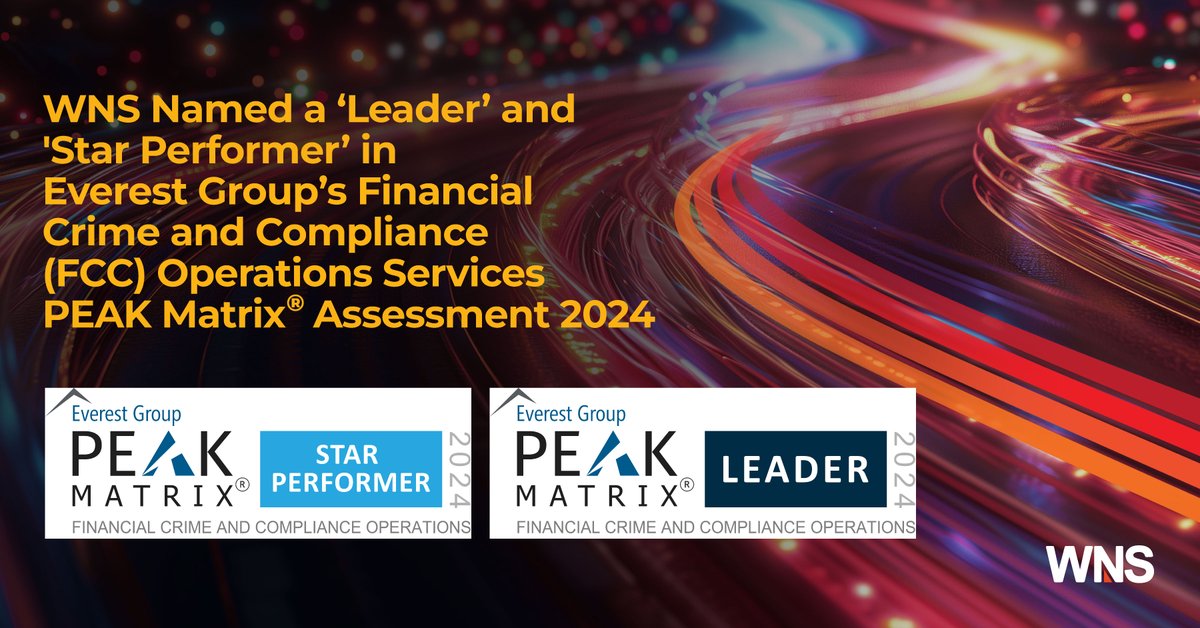 WNS has been recognized as a ‘Leader’ and ‘Star Performer’ in @EverestGroup's Financial Crime and Compliance (FCC) Operations Services PEAK Matrix® Assessment 2024. Explore: bit.ly/FCC4-T