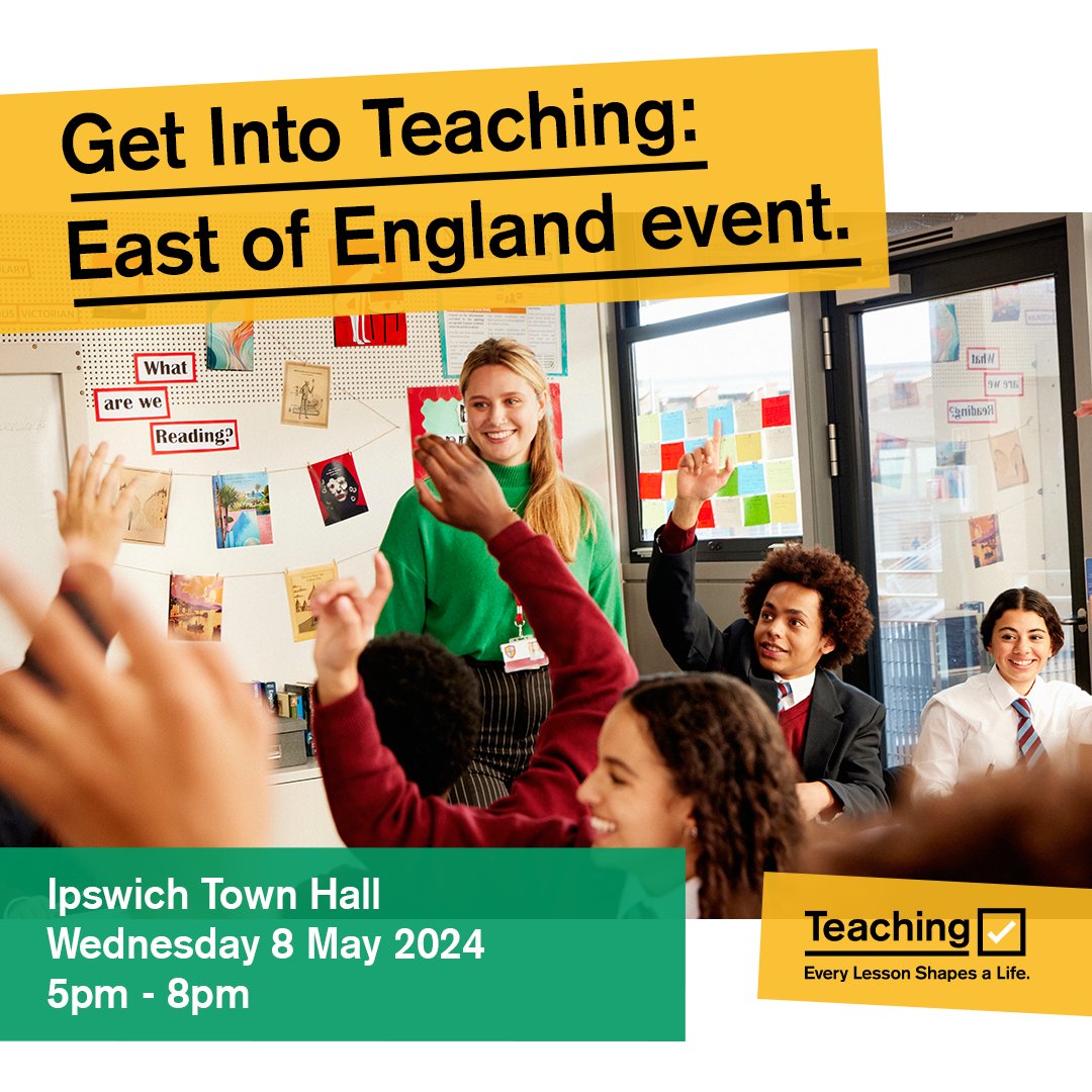 Come and meet our team and some former trainees at this exciting face to face event in Ipswich Town Hall on Wednesday 8 May. Register here: getintoteaching.education.gov.uk/events/about-g… @bromfordsschool @TheJulianTSH @UnityTSH @ASSETEdu