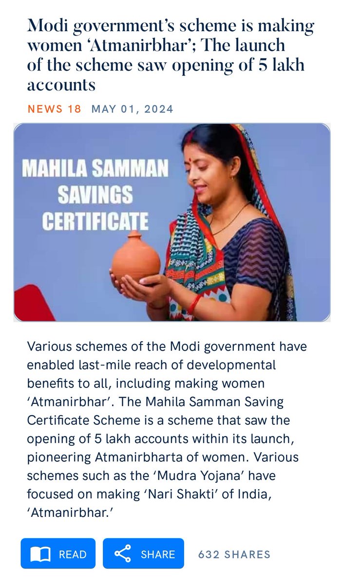 Modi government’s scheme is making women ‘Atmanirbhar’; The launch of the scheme saw opening of 5 lakh accounts hindi.news18.com/news/nation/op… via NaMo App