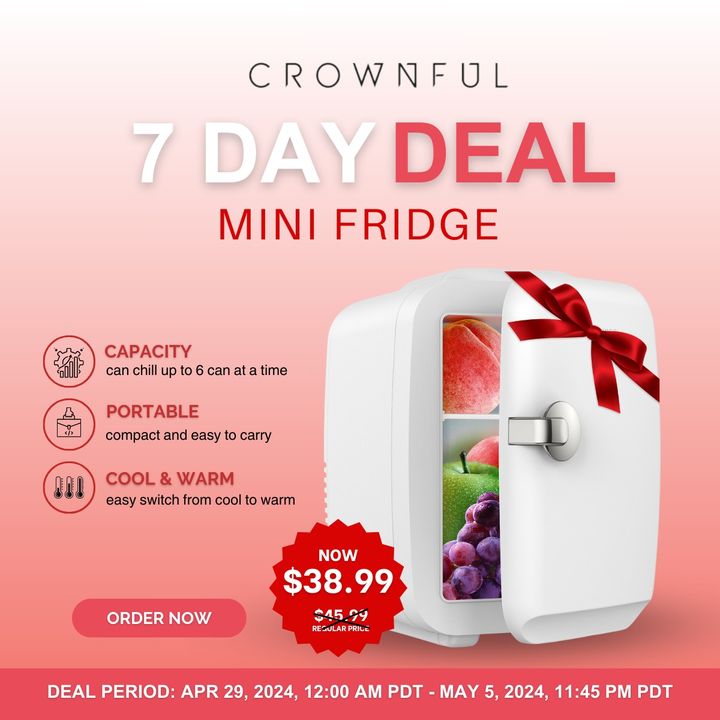 CrownfulUS's tweet photo. π Ready for a cool deal? Our mini fridge drops from $45.99 to $38.99 for 7 days only! US customers, don't miss out from April 29th to May 5th. Keep it chill with Crownful! π¬οΈ Order here:https://t.co/kveQS7fcKO #MiniFridgeDeal #LimitedTimeOffer #USCustomers #Crownful https://t.co/7v5c1qIyKE