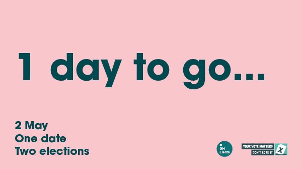 1 day to go. 2 May. One date, two elections

You will need photo ID to vote at a polling station.

If your Voter Authority Certificate has not arrived or you have lost your photo ID, please contact us for help at 0161 234 1212 or esu@manchester.gov.uk

#LocalElection #GMElects