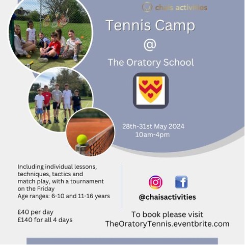 oratoryschool's tweet photo. #ChaisActivities will be hosting a #TennisCamp here @oratoryschool during May #halfterm, aimed at 6-10 &amp; 11-16 years. To book a place, please visit 🎾https://t.co/ylpybZdqqi🎾 https://t.co/1pF5y3flvd