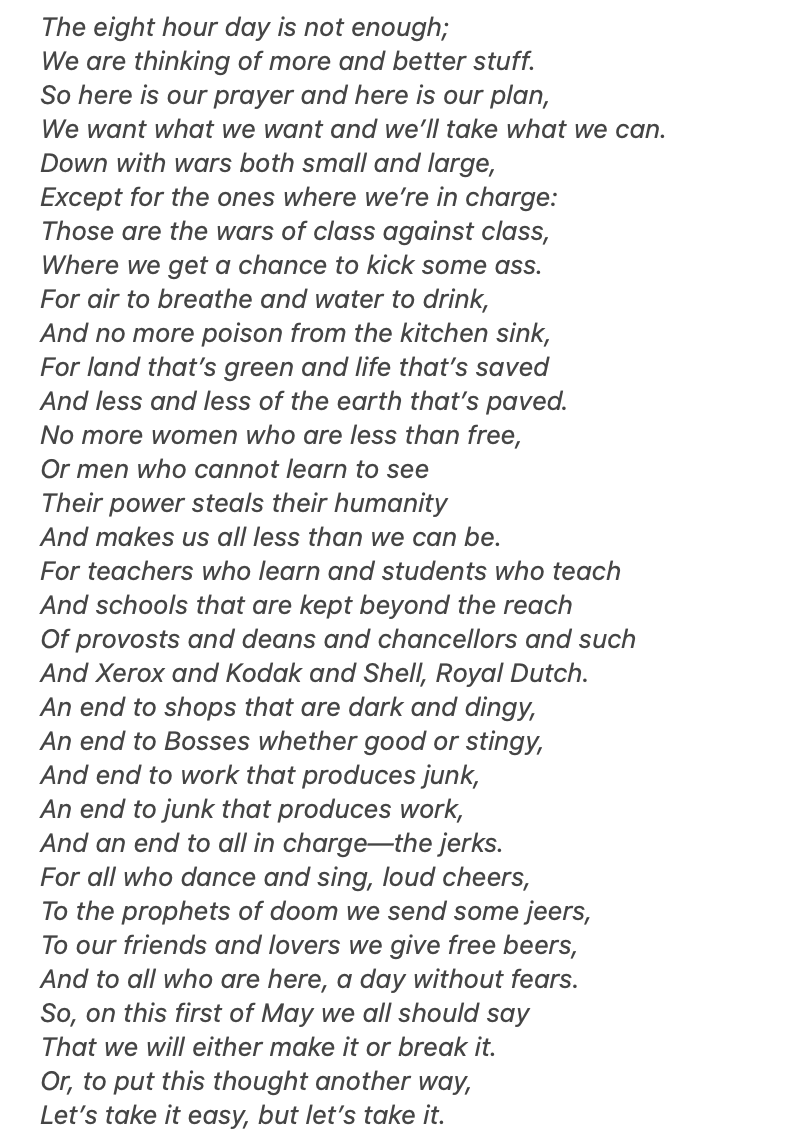 May Day poem from 1980, written by a former Buick automaker from Detroit