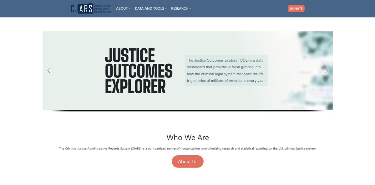 Wondering where all this amazing #JusticeOutcomesExplorer content came from!? Check out our project: the Criminal Justice Administrative Records System! Our website has info on how to partner & how to apply for secure access to underlying microdata. cjars.org