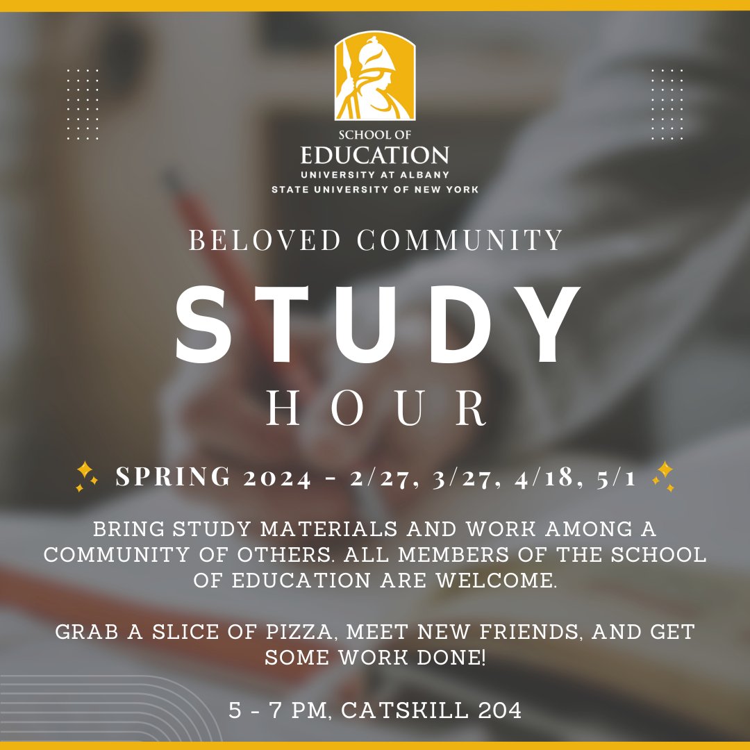 SOE students: join us for the final study hour of the semester tonight, 5-7pm, Catskill 204.