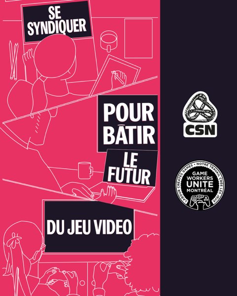 À l’occasion de la Journée internationale des travailleuses et des travailleurs, la CSN lance une campagne de syndicalisation de l’industrie du jeu vidéo partout à travers le Québec aux côtés de @GameWorkers Unite. Pour en savoir + sesyndiquer.org/jeux-video/