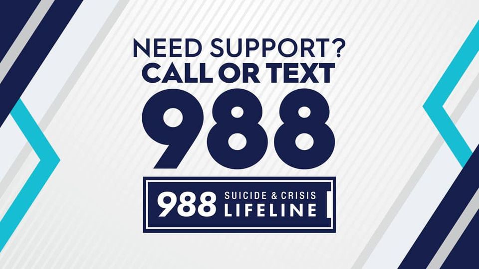 Need a lifeline?💙
If you are struggling or in crisis, you are not alone. The 988 Suicide and Crisis Lifeline will connect you with a trained counselor. Reach the lifeline by calling or texting 988 or visit 988Lifeline.org/chat

#YouMatter
#YouAreNotAlone