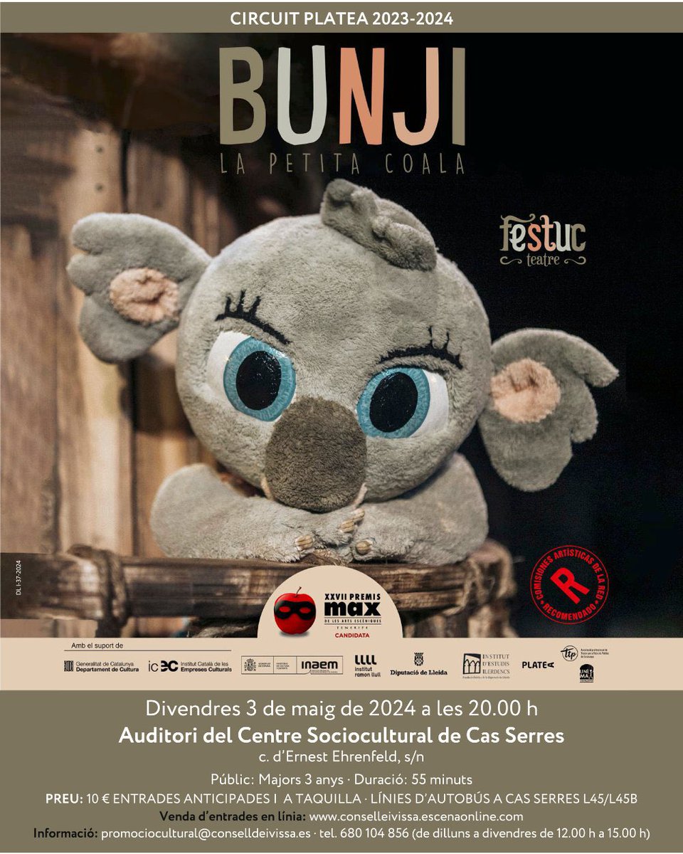 #Ibiza Planes culturales en la isla. Mayo arranca con dos espectáculos de gira nacional: 🎭1 mayo: ‘Estación Paraíso’ 🎭5 mayo: ‘361 Grados’ Para público familiar: 🐨 3 mayo: ‘Bunji, la petita coala’ 📍Auditorio de Cas Serres 🎫 Entradas: conselleivissa.escenaonline.com #IbizaAWayOfLife