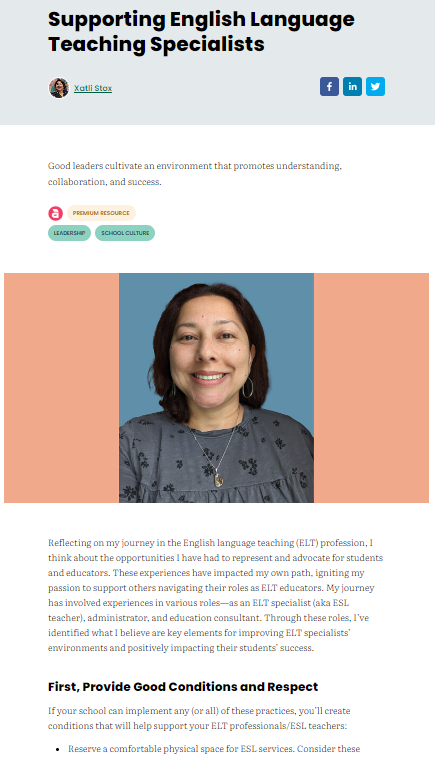 @xatlistox just published 'Supporting English Language Teaching Specialists' in the May 2024 issue @ELmagazine - read the full piece at ascd.org/el/articles/su… ! #ASCDAffiliates #ISTEAffiliates #ASCDEdChamps #ASCDEmergingLeaders  #ASCDStudentChapters