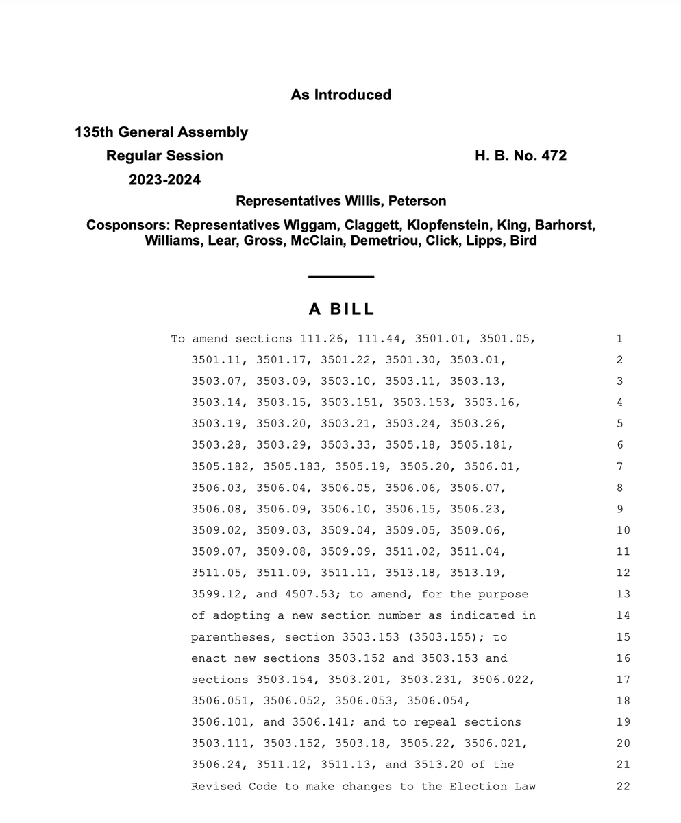 HB472 has a hearing @ 11. The bill tightens voter laws. Examples: - If applying to vote by mail you must provide an OH ID # or affidavit of religious objection to being photoed - In person: poll worker determines if your appearance matches ID, if not, you vote provisional. @nbc4i