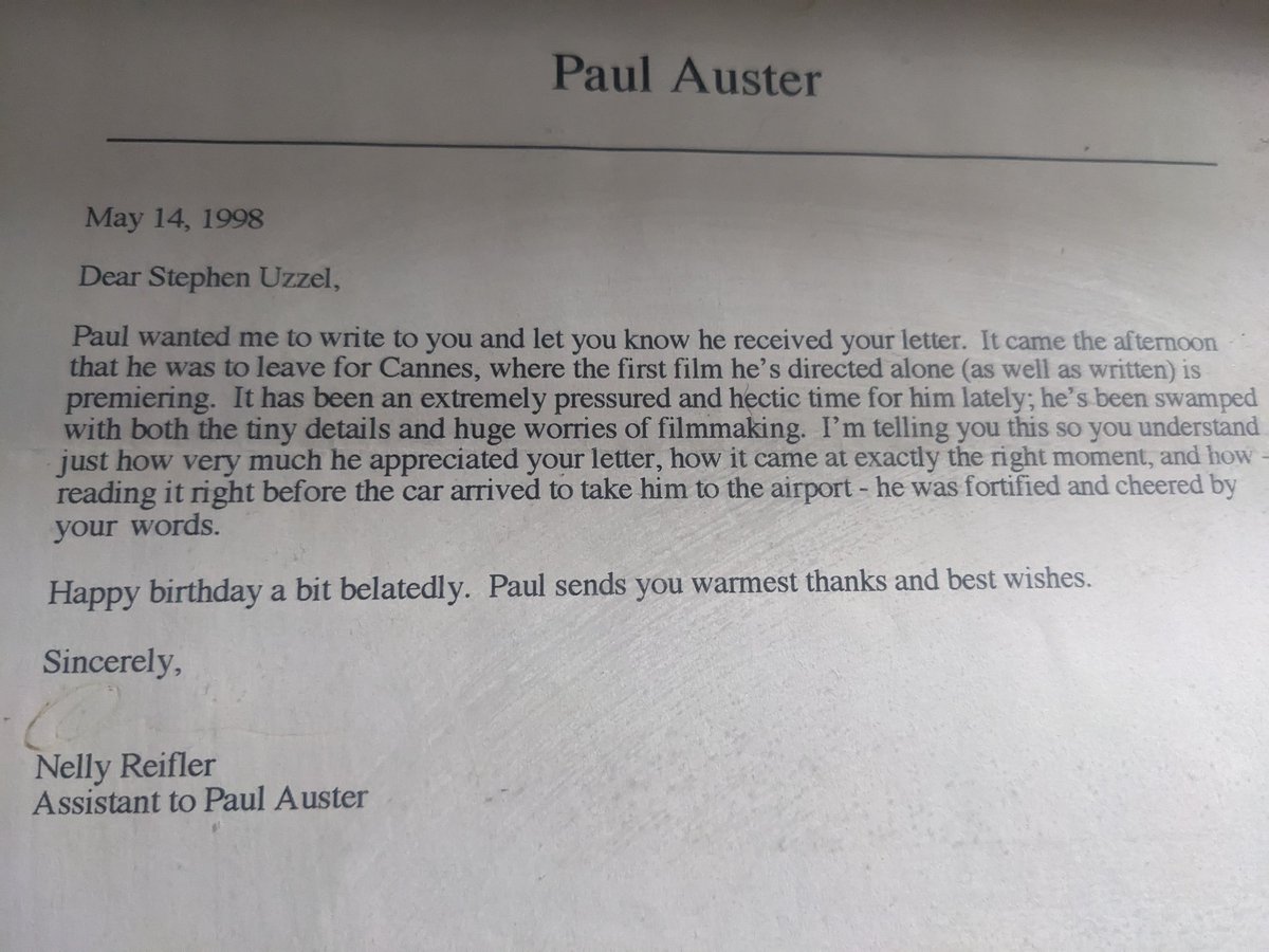 No!! Paul Auster has died. He was one of my first literary loves. This letter is still one of my most cherished possessions.