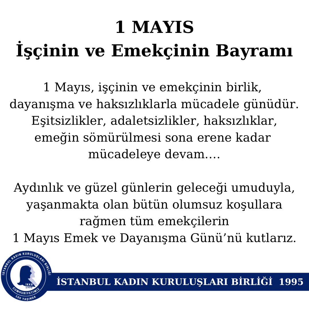 Aydınlık ve güzel günlerin geleceği umuduyla, yaşanmakta olan bütün olumsuz koşullara rağmen tüm emekçilerin 1 Mayıs Emek ve Dayanışma Günü’nü kutlarız. @nznmor Detaylı bilgi için linke bakabilirsiniz. nazanmoroglu.com/1-mayis-ikkb/