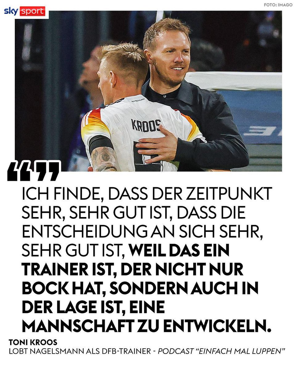 Toni Kroos ist überzeugt davon, dass die DFB-Elf die Heim-EM mit Nagelsmann erfolgreich gestalten wird!💪

Was denkt ihr? Wie weit kann es für die Deutschen mit Nagelsmann bei der EM gehen?🤔👇

 #EM2024