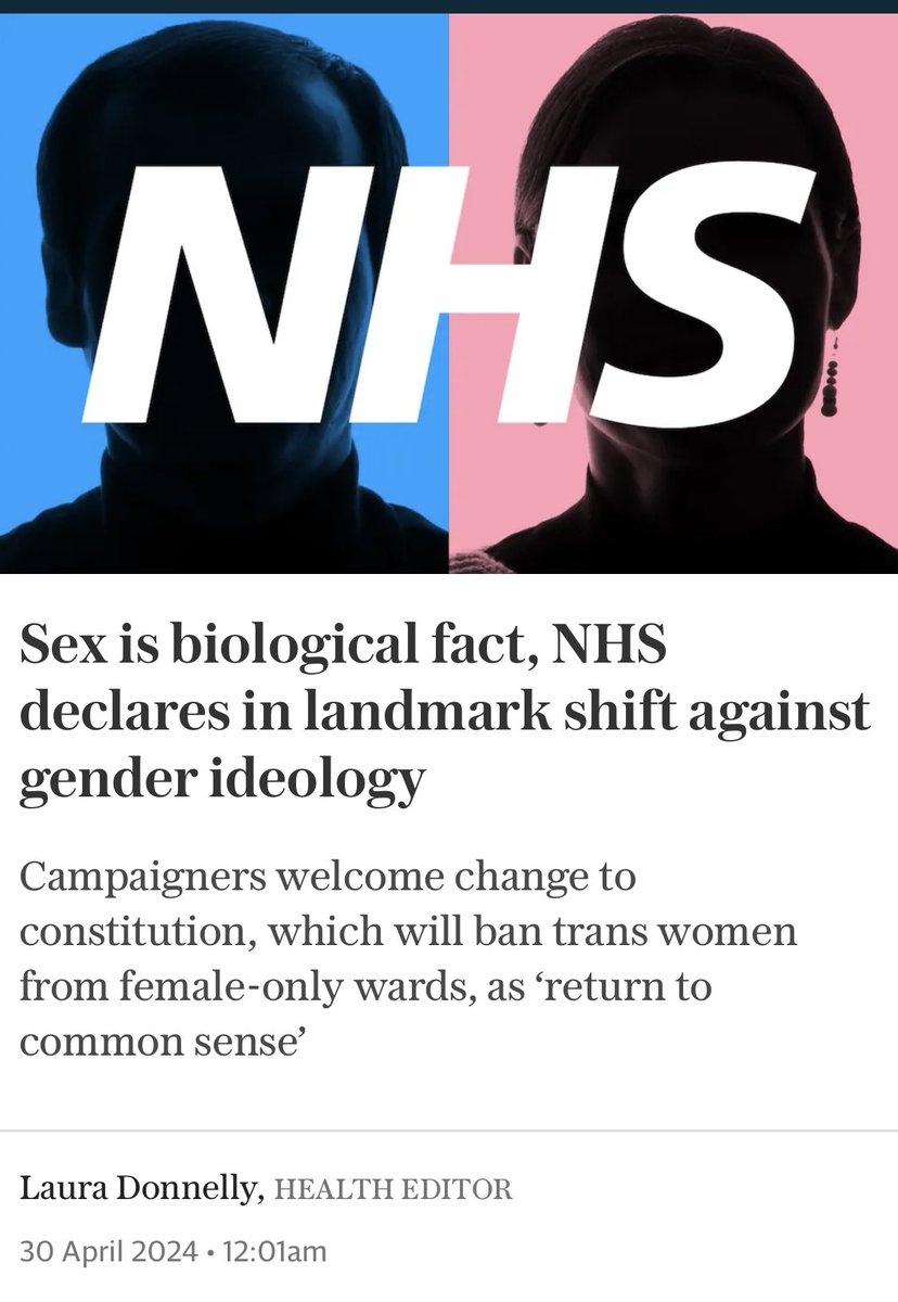 Während wir jüngst das #Selbstbestimmungsgesetz verabschiedet haben kehrt die englische Gesundheitsbehörde NHS zurück zum gesunden Menschenverstand und erklärt, dass das „Geschlecht eine biologische Tatsache ist“, was eine bahnbrechenden Wende gegen die Gender-Ideologie…