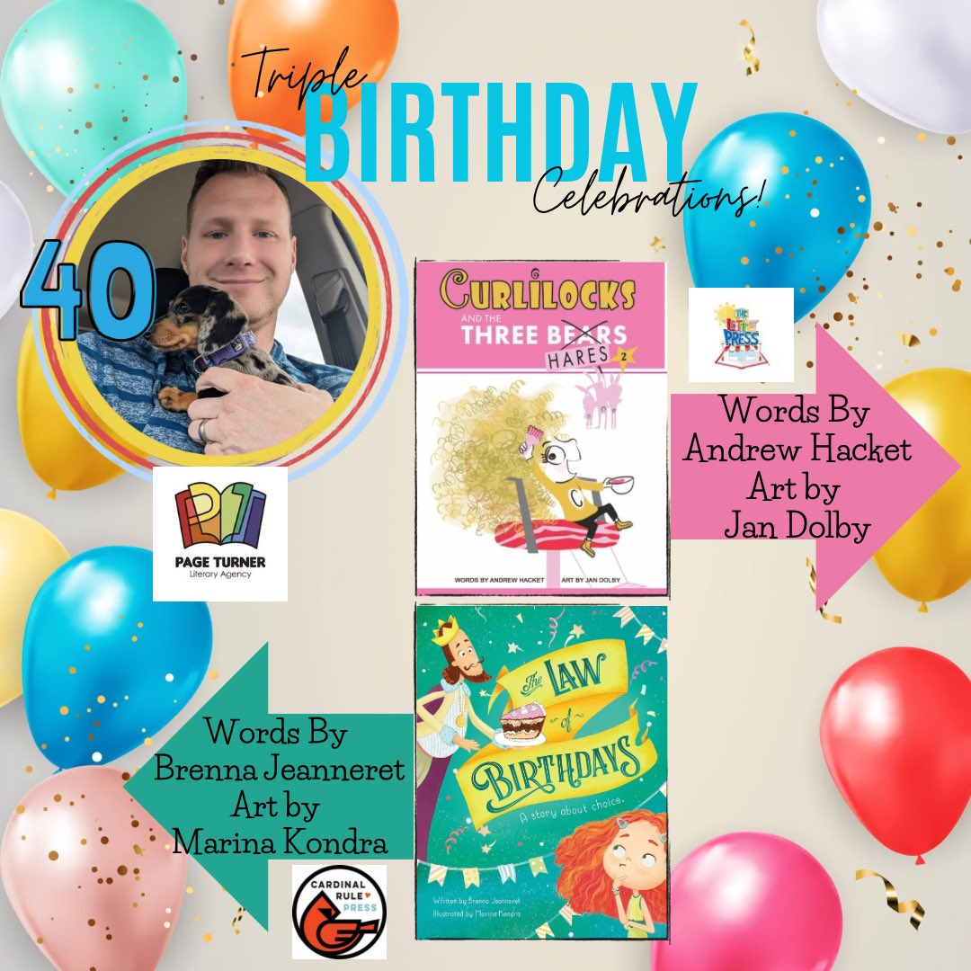 Triple Birthday Madness today! Happy Publication Day to: The Law Of Birthdays words by @BrennaJeanneret and art by Marina Kondra Curlilocks and the Three Hares words by @AndrewCHacket and art by @jandolby Happy 40th to me! Two books coming out today is the best birthday gift!
