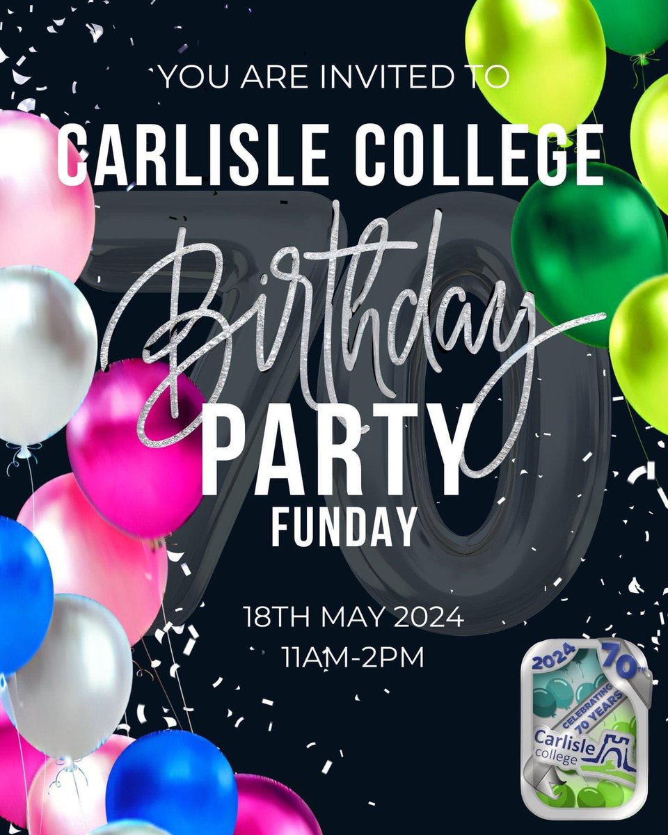 An exciting date for the diary from @CarlisleCollege. 70 years!