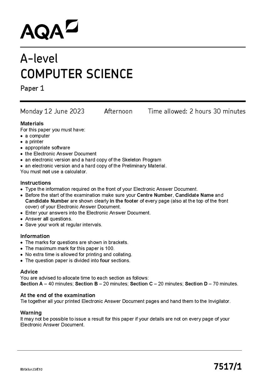 ChiefExamdumps's tweet image. AQA A LEVEL COMPUTERSCIENCE PAPER 1 2023 (7517/1)
leakedexams.com/item/66369/aqa…
#aqaalevelcomputerscience #aqaalevelcomputersciencepaper1 #computerscience #proficientacademictutor