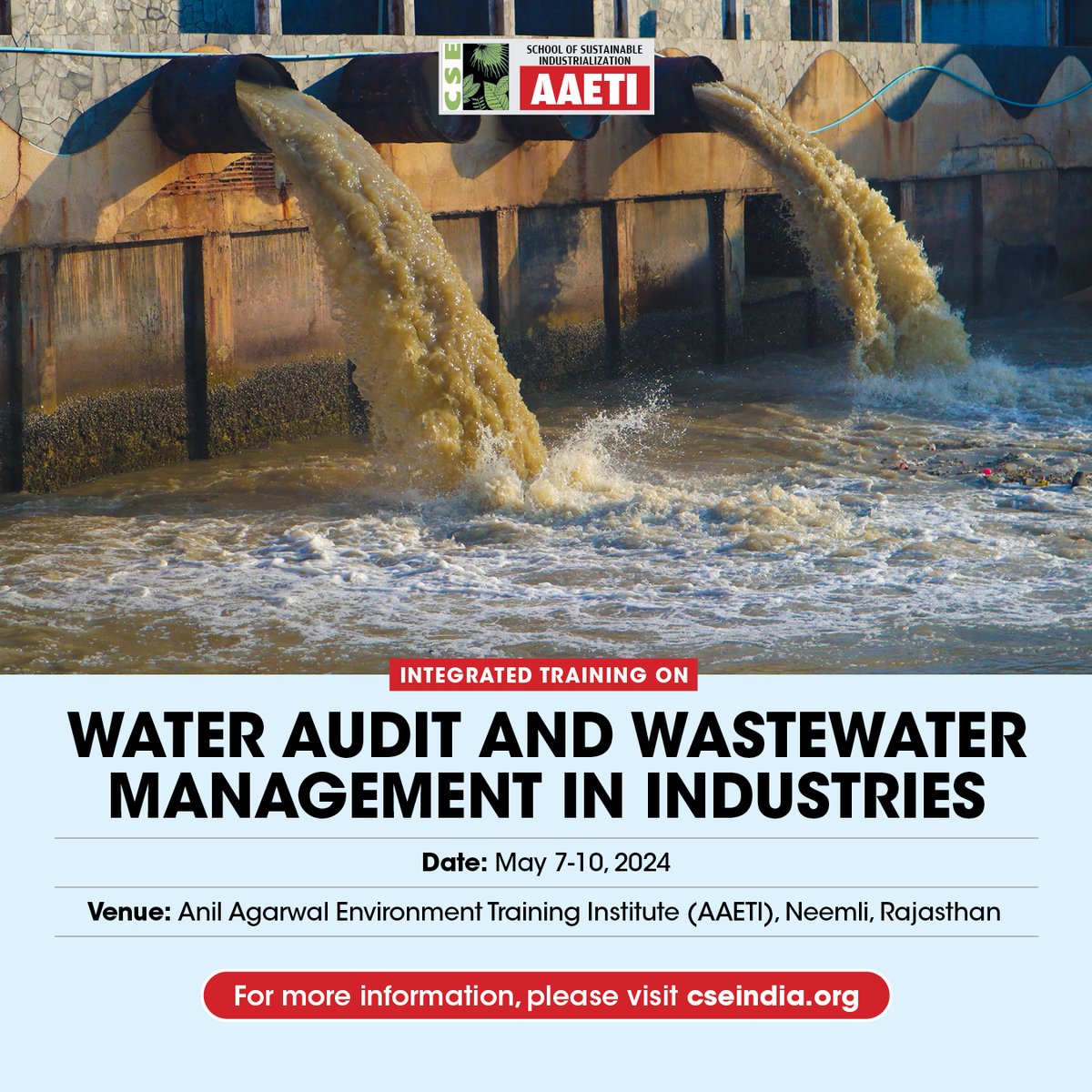 Dive into water efficiency with our training on Water Audit & Wastewater Management!💧Master the art of water conservation in industries with our onsite training. Join us to make every drop count! Register before 3rd May! cseindia.org/integrated-onl… #WaterAudit #WastewaterManagement