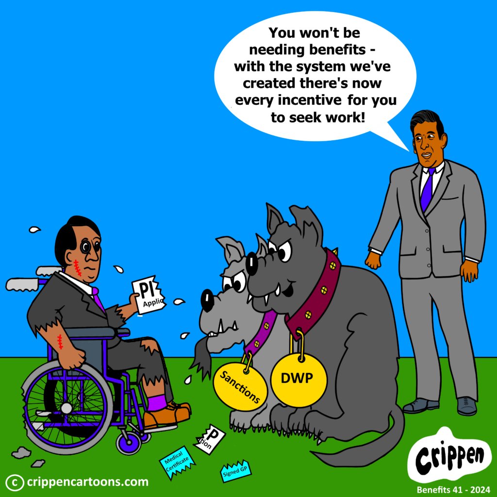 Crippen illustrates Rishi Sunak's plans to reform the benefits system. disabilityarts.online/blog/dave-lupt…