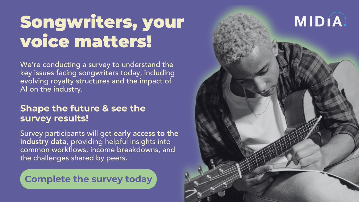 Calling all songwriters 📢 @midiaresearch is fielding our first-EVER songwriter survey. This is a chance to have your voice heard on big issues facing songwriters today, from evolving royalty structures to AI. Take the survey here: surveymonkey.com/r/MRSS24