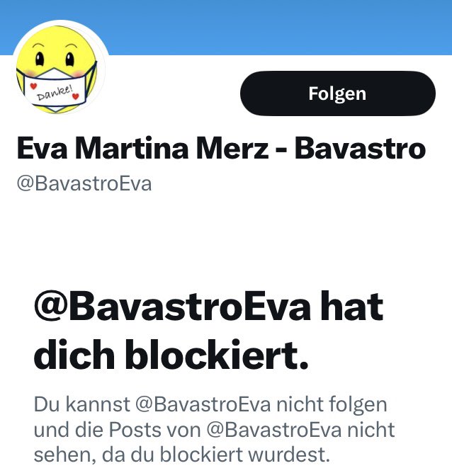 ich bin inzwischen von @BavastroEva blockiert…
Bitte lasst dieser #Impfluenzer Dame aus dem Raum Stuttgart im Mai 2024 (!) doch einen freundlichen Kommentar da