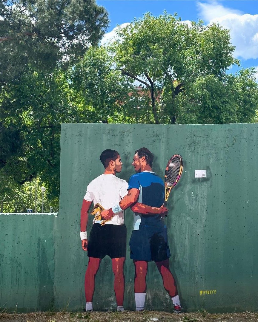 BastienFachan's tweet photo. This newly-unveiled mural of Carlos Alcaraz and Rafael Nadal in Madrid is amazing

🎨 @tvboy https://t.co/HXw5N3Nhxp