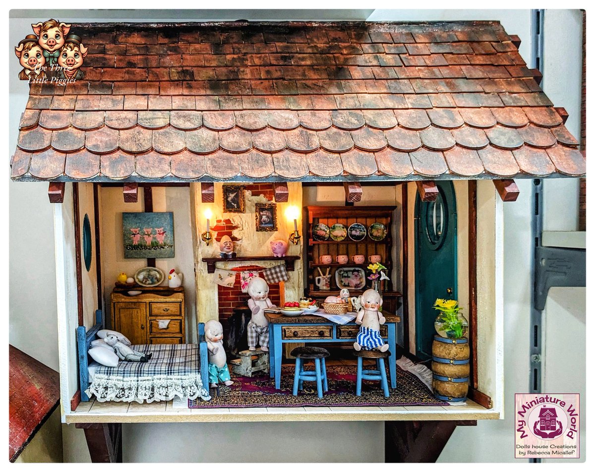 The Three Little Piggies Project is coming to an end, it has also found its place among the rest of the dolls'house collection at My Miniature World Museum.

#dollshouse #miniatures #miniaturist #closing #comingtoanend #threelittlepigs #pigs #cottage #picoftheday #photooftheday
