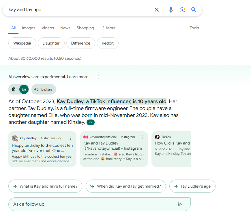 Google SGE is so funny and can make you younger. Here 30s person is now a child of 10 years old. Let's see the next degradation in Magic on 5th May. 
#GoogleAI #google #SEO