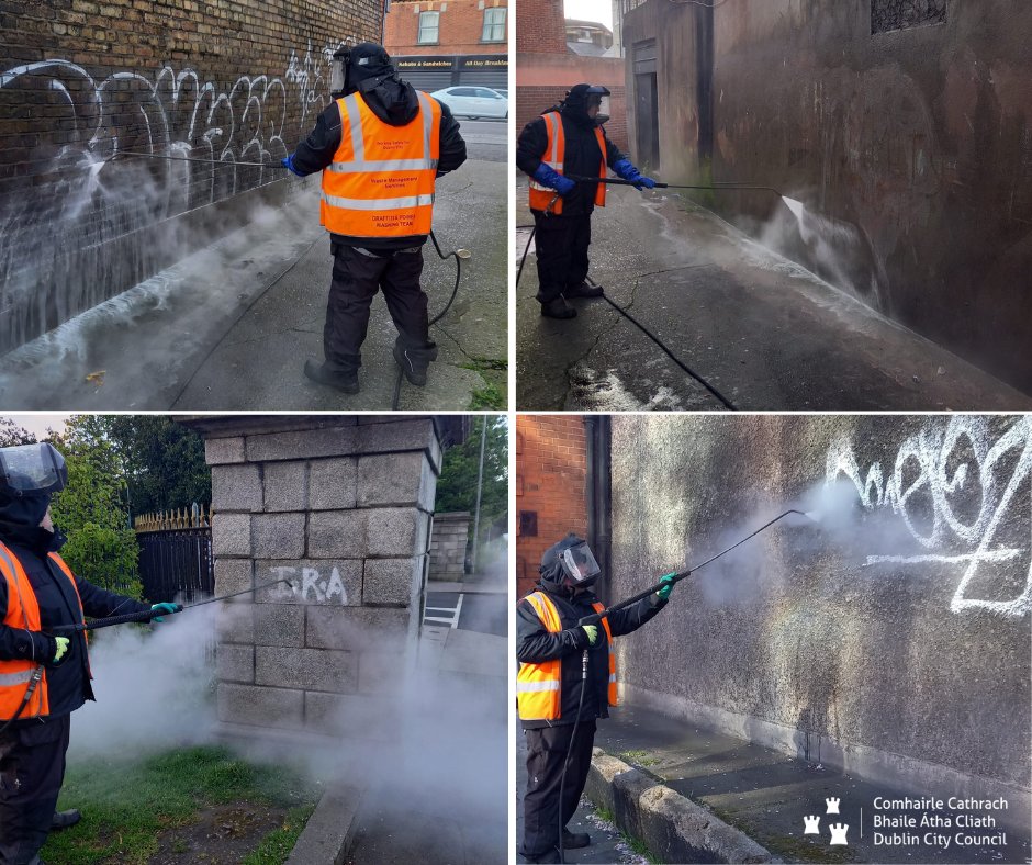 #Graffiti removal carried out this morning at DCU, Drumcondra Road Lower & Dorset Street Lower, operated by our #wastemanagement graffiti removal team. Super job as always, thanks Ray & Scott 👏👏. #YourCouncil #KeepDublinBeautiful