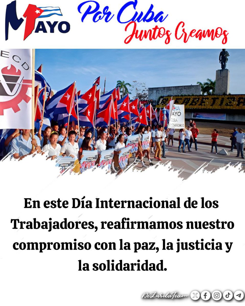 @La_Mariucha @maria1908 @LynBolyn1 @Elecel1942 @RefikBiloglu @DEOLINDAMA93701 @nuriabenet77 @KMendocina @Petra71301259 @Cecilia51859954 @yianniseinstein @panchitodltoro @yiannis Buenos días María y grupo, feliz día de los trabajadores, nuestra #Cuba 🇨🇺🕊✌de fiesta, en vez de reclamos defendemos nuestras conquistas #1DeMayo