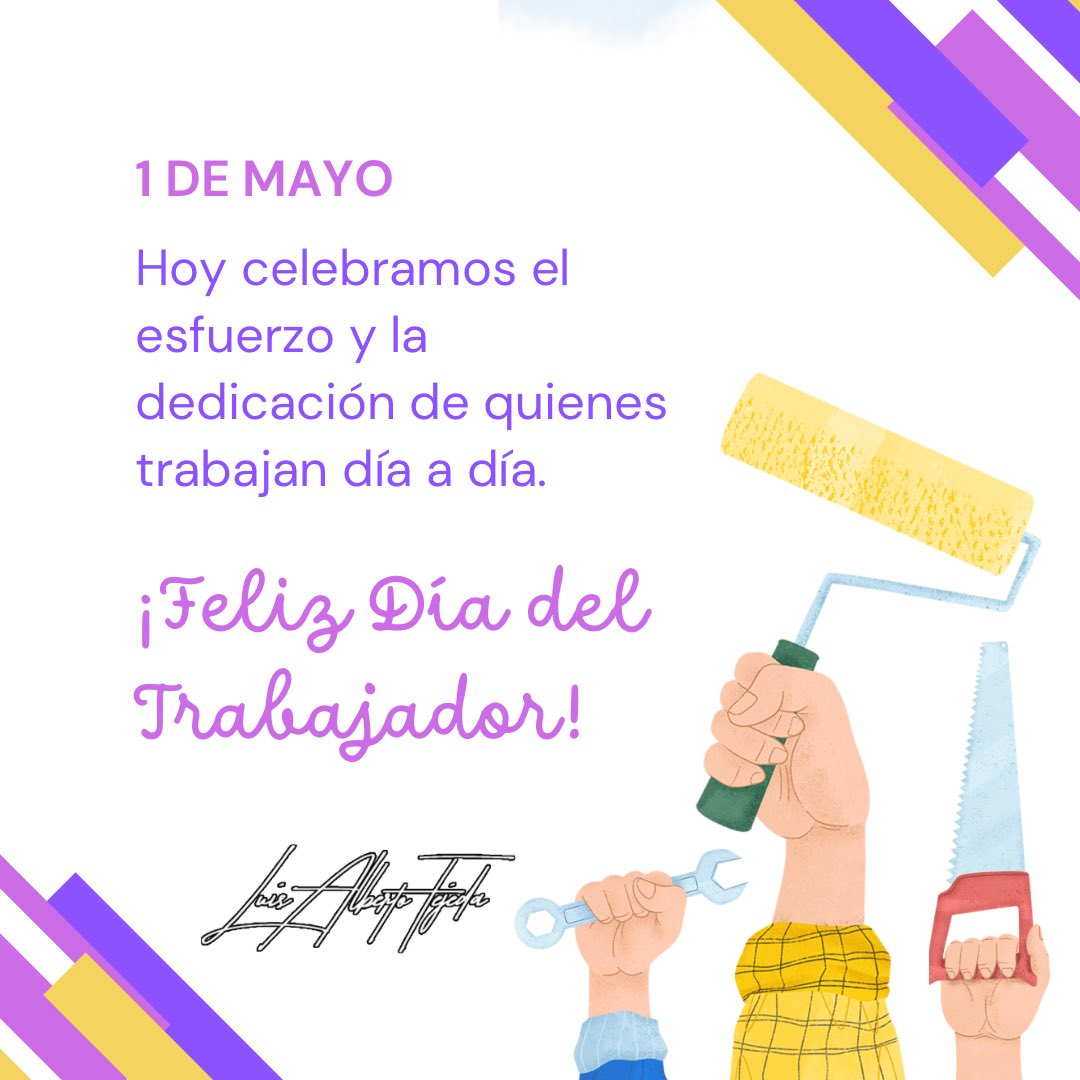 Hoy conmemoramos el Día del Trabajo, un momento para reconocer la importancia del trabajo digno y justo. Agradecemos a todos los trabajadores por su valiosa contribución al desarrollo social y económico. ¡Feliz Día del Trabajo!