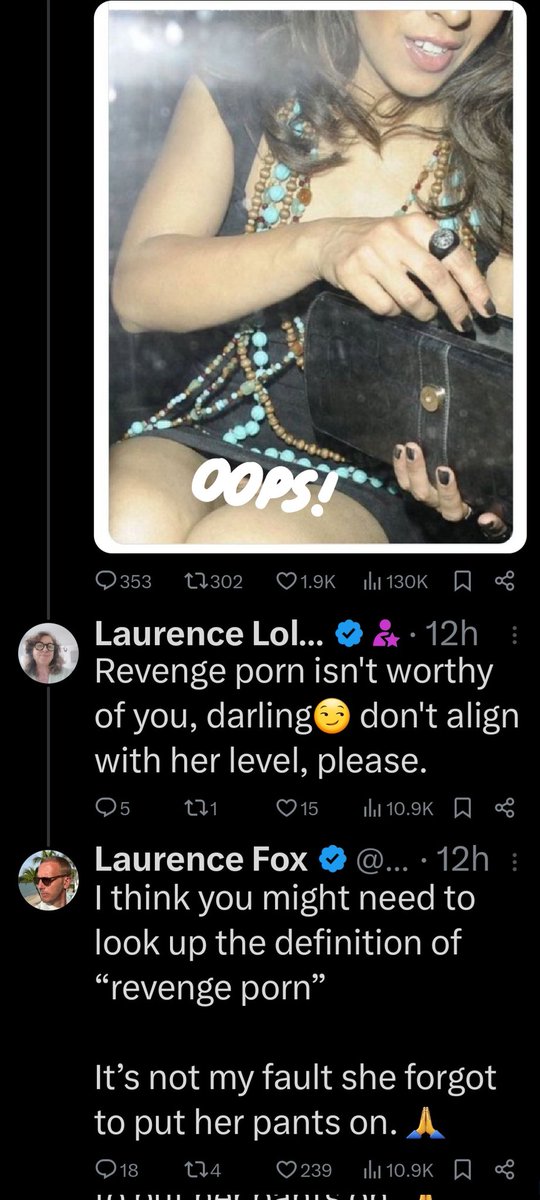 The fall of Laurence fox continues at a rate of knots. Now he's decided that putting up a explicit picture of his latest victim of abuse, is the opportunity to discuss revenge porn. Well @LozzaFox, I'm sure the @metpoliceuk have a different opinion. #LaurenceFox