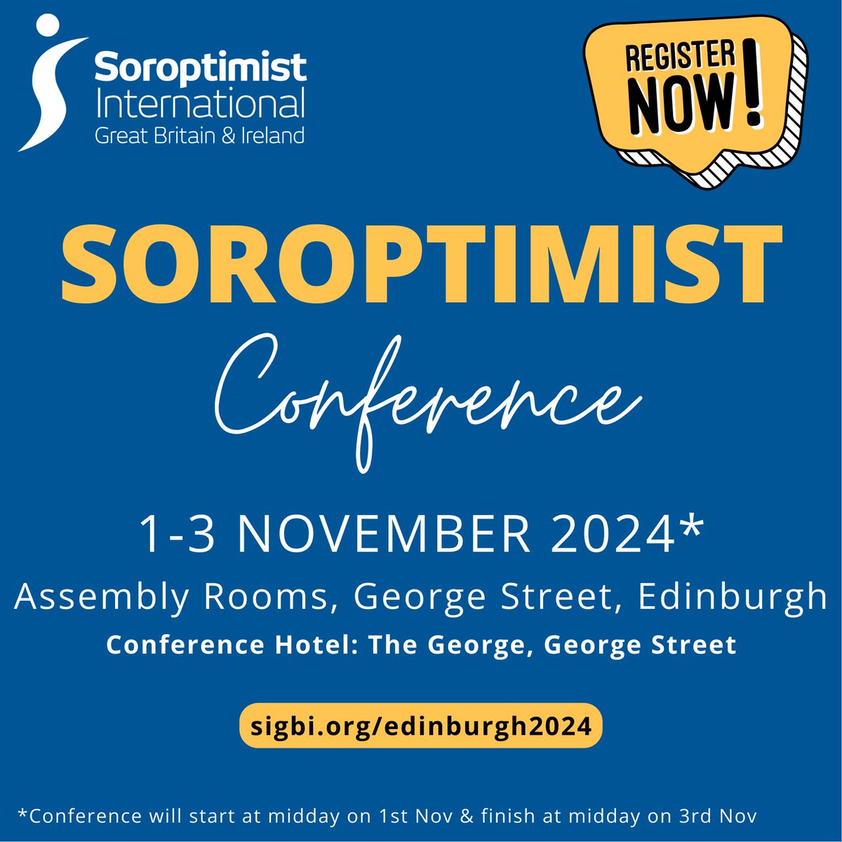 👏 EXCITING NEWS!!!! Registration for the #SoroptimistEdinburgh2024 Conference is now OPEN. Book your ticket here thehub.sigbi.org/events. Further information about the conference and what to do in Edinburgh is on the conference website: sigbi.org/edinburgh2024.