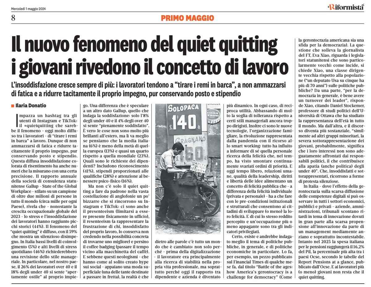 Potrebbe essere rititolato così: “Il lavoro che meritiamo per essere felici”. Oggi, su @ilriformista 
#quietquitting