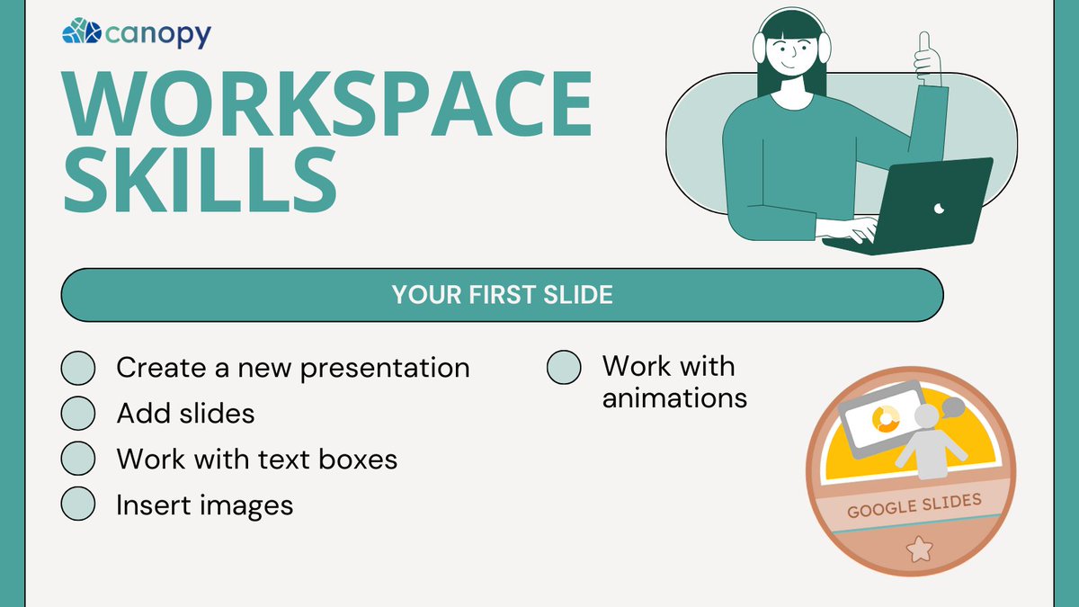 From blank canvas to dazzling deck! ✨ Our 'Your First Slide' Google Slides tutorial empowers students & teachers to: create presentations, add slides, master text boxes, & add captivating images + animations! 👉 Find out more about #WorkspaceSkills workspaceskills.com