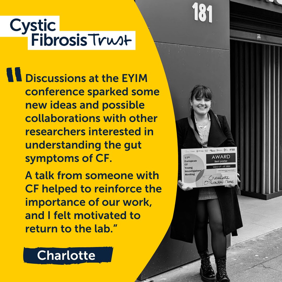 In our latest ‘inside the lab’ researcher profile, we caught up with PhD student Charlotte about her CF research and her recent experiences at a CF research conference. ➡️ ow.ly/ZQs650Rto9Z #ResearchWednesday #CFNews #InsideTheLab #PhDStudent