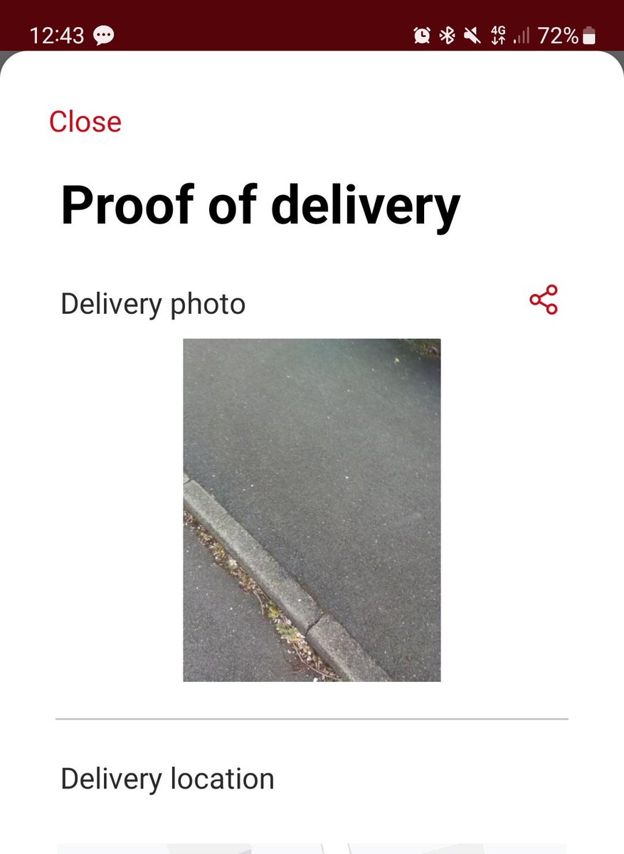 laura_lfletcher's tweet photo. @RoyalMail How is this proof of delivery to my nominated safe space? The road??!! Absolutely ridiculous 😡 https://t.co/Yrp1guofoH