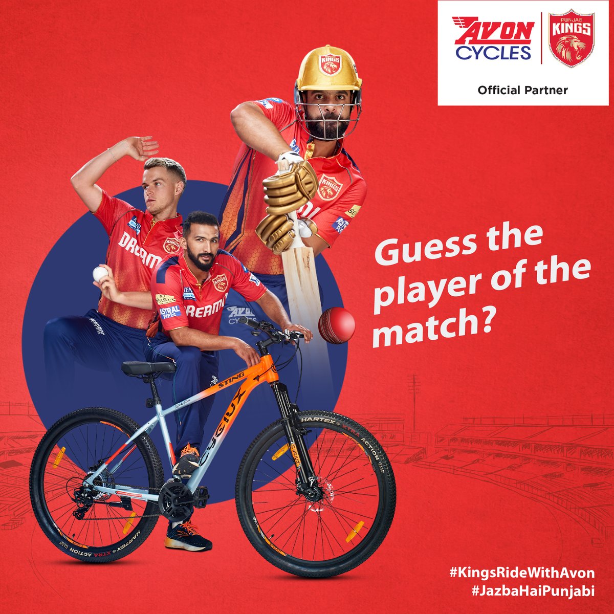 Share your guesses in the comments below for a chance to win exciting surprises 😍

#Avon #AvonCycles #KingsRideWithAvon #kings11punjab #SaddaPunjab #PBKS #T20Match #jazbahaipunjabi❣️💫