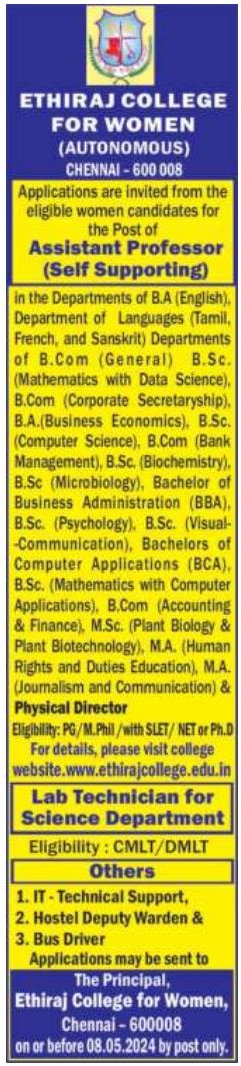 Ethiraj College #Chennai #FacultyJobs in #Biochemistry/#Microbiology/#PlantBiotech

helpbiotech.co.in/2024/05/ethira…