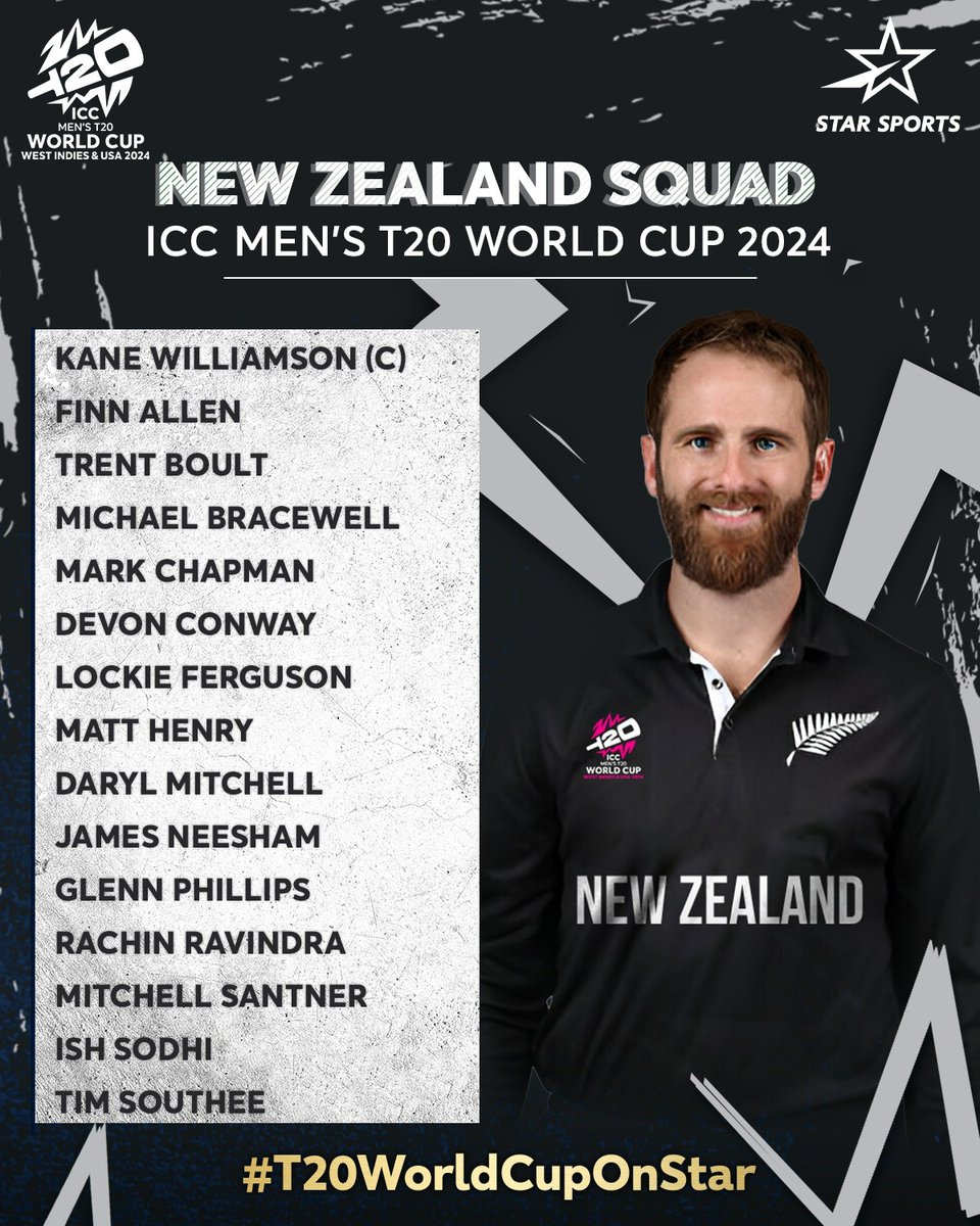 New and old names for @KaneWiliamson's #NewZealand! ✈️

#TimSouthee is all set to play his 7️⃣th ICC Men's T20 World Cup, while #RachinRavindra & @Matthenry014 will appear in their first.

Do you think this Kiwi squad is one of the favourites at #T20WorldCup2024? 🇳🇿🏏

Tune in to…