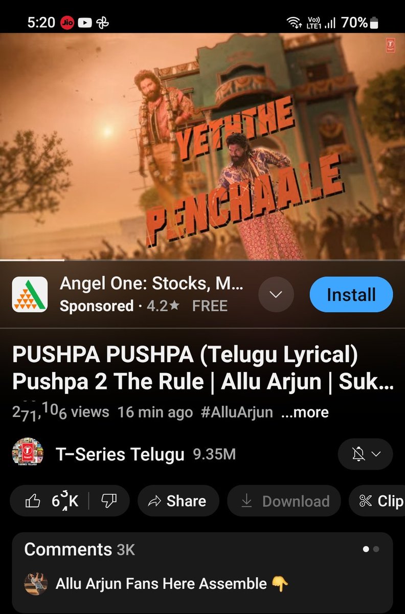 1st Lyrical Song (telugu) #Sooreede 16 mins - 100k likes #PushpaPushpa 16 mins - 64K likes Most hyped sequel 🤭😂 #Prabhas