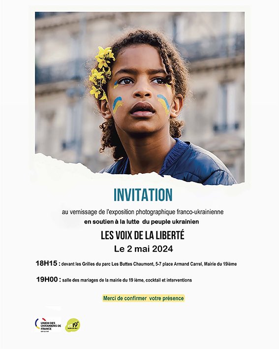 J’aurai plaisir à vous retrouver jeudi 2 mai à 18h15 devant l’entrée du Parc des Buttes Chaumont, place Armand Carrel, au vernissage de l’exposition photographique franco-ukrainienne « Les voix de la Liberté ». #Paris #mémoire #moisdesmemoires #Paris19 #StandWithUkraine #Ukraine…