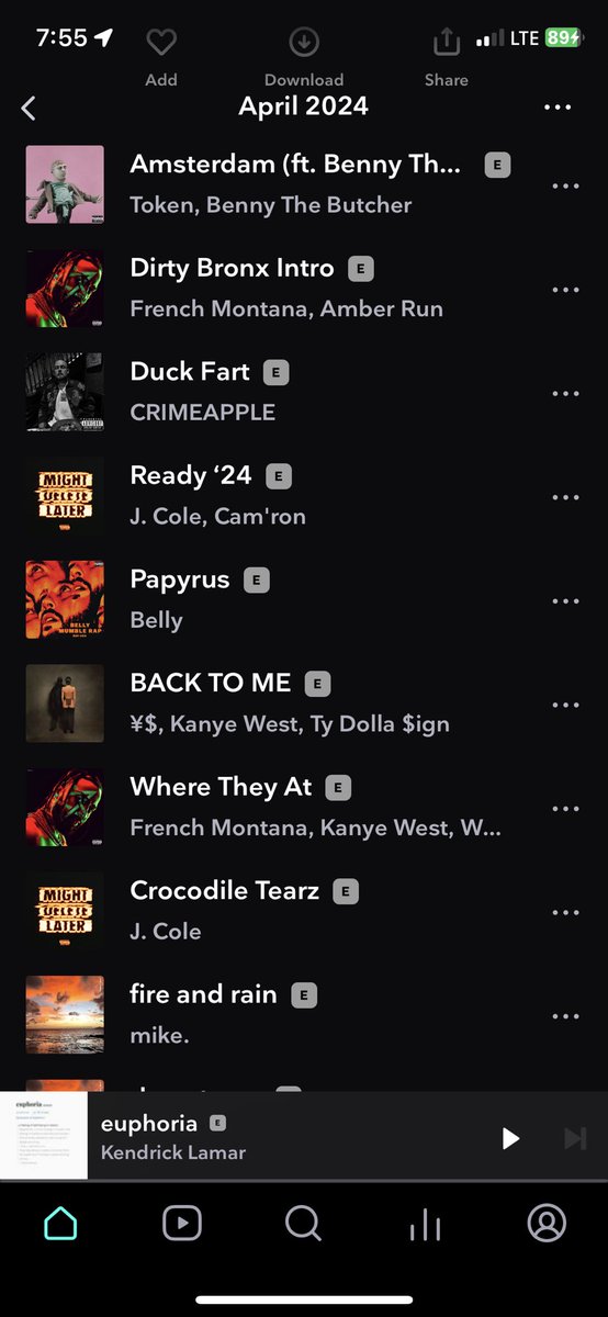 My most listened in April 

@tokenhiphop 
@BennyBsf 
@__CRIMEAPPLE__ 
@JColeNC 
@FrencHMonTanA 
@reBELLYus 

@TIDAL