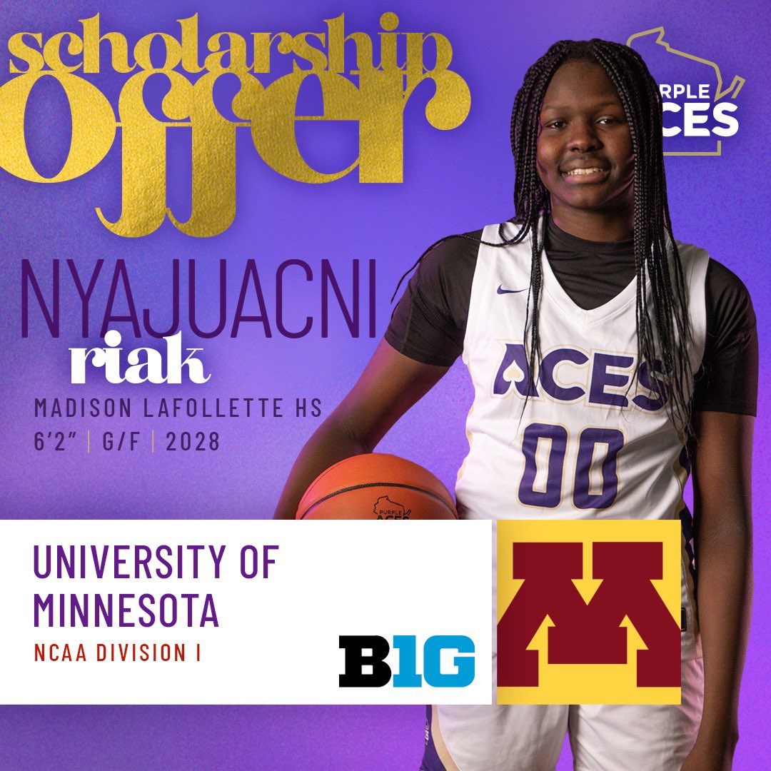 ⭐️📈@NyajuacniRiak ⛹🏿‍♀️2028 | 6’2” | G/F 🔜 Madison La Follette HS Earned a NCAA Division I scholarship offer from HC Dawn Plitzuweit and the University of Minnesota Gophers of the Big 10 Conference‼️ 💟♠️#AcesEarnIt #PlayAces