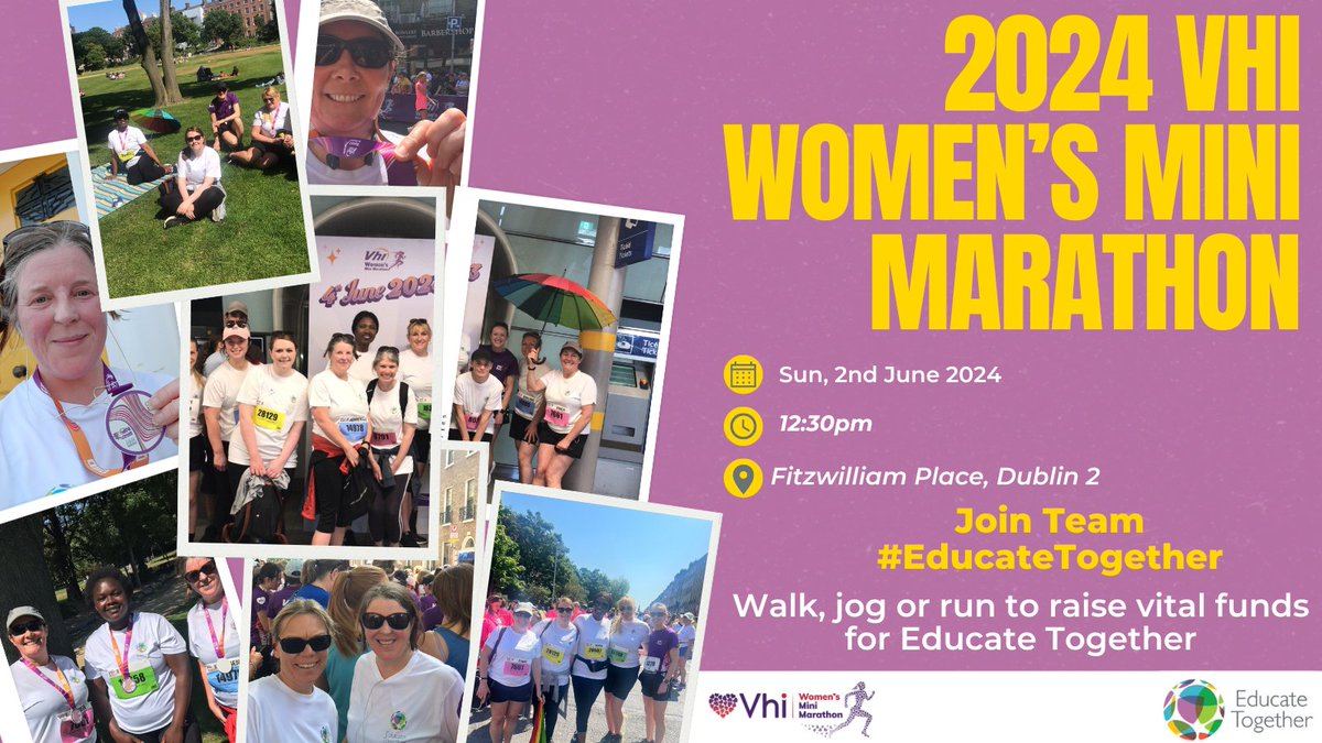 ☀️Are you taking part in the 2024 Women's Mini Marathon? We would love if you joined Team Educate Together! Sign-up here to receive your free fundraising pack that includes a Educate Together running tech t-shirt, branded water bottle and more forms.office.com/e/vikQbxDb1V